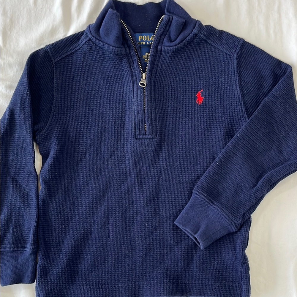 Polo by Ralph Lauren Blue Zip Up Sweater with Embroidered Logo